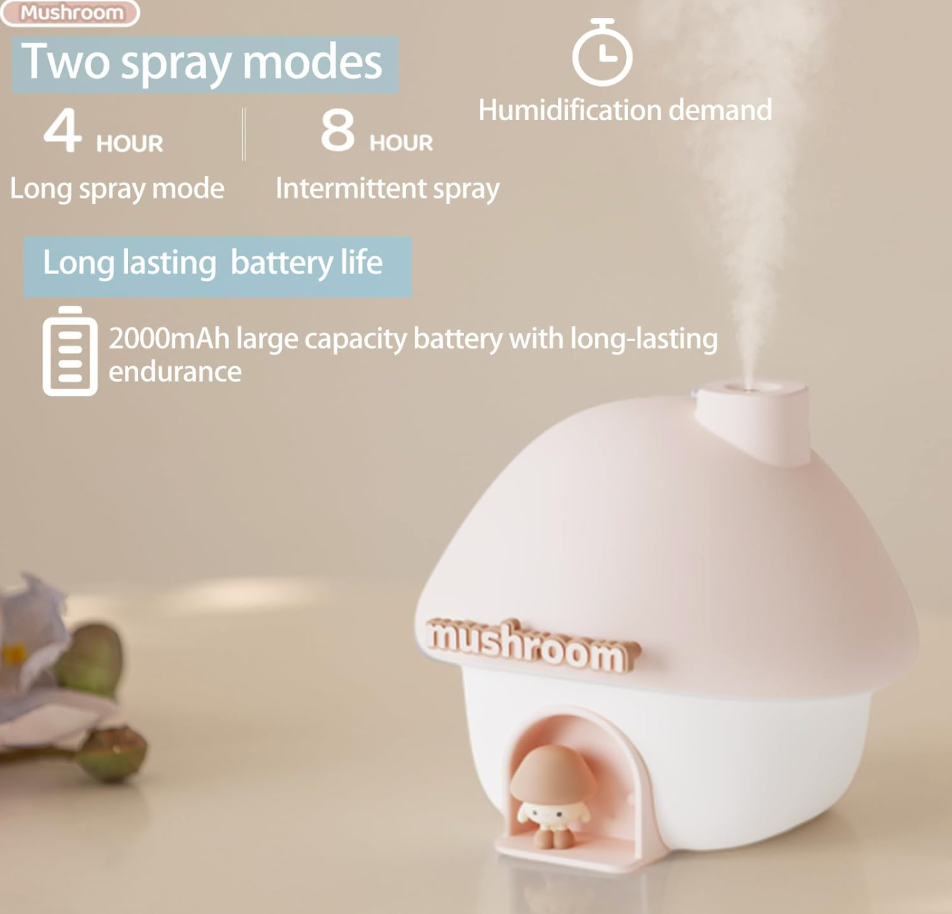 Cartoon Air Humidifier 300ml Mini Essential Oil Aroma Diffusers Colorful Lighting Cute Mushroom House Home Ultrasonic Humidifier