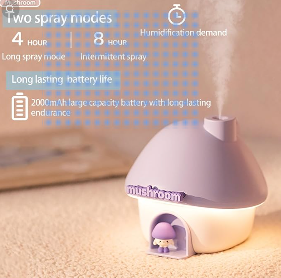 Cartoon Air Humidifier 300ml Mini Essential Oil Aroma Diffusers Colorful Lighting Cute Mushroom House Home Ultrasonic Humidifier