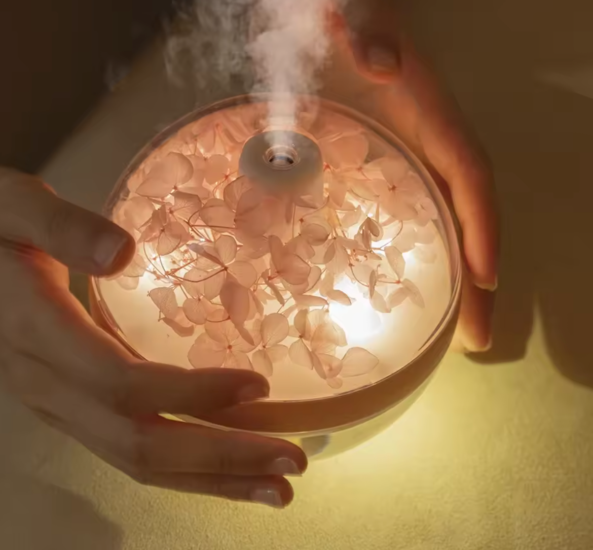 Preserved Flower Portable Humidifier,270ml Capacity,Rechargeable Essential Oil Diffuser with Night Light and Waterless Auto Shut-Off,for Office Room Bedroom Livingroom