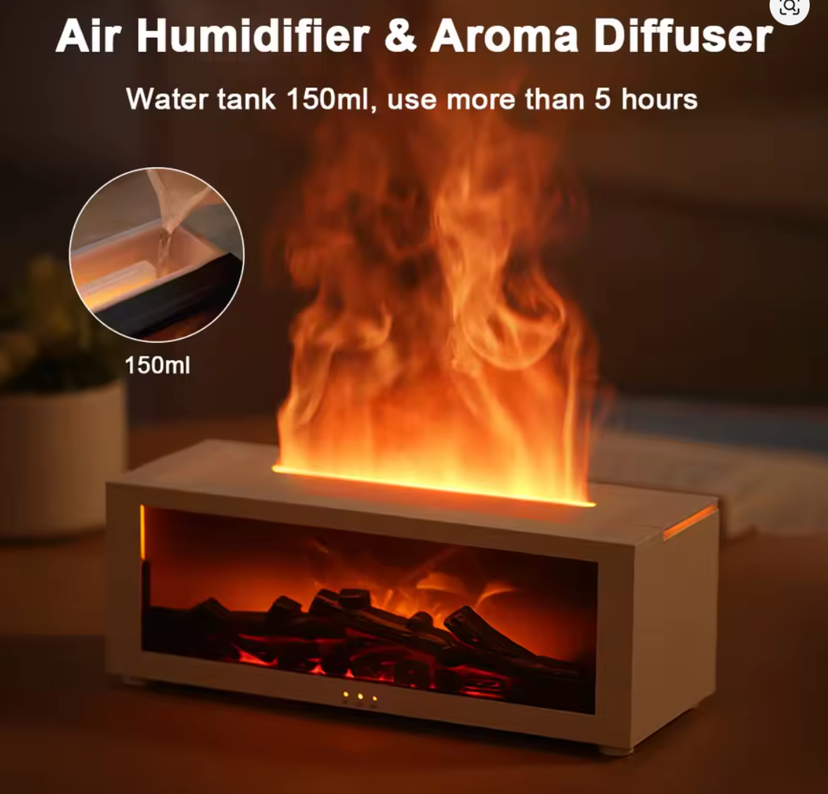 Fireplace Flame Air Diffuser Humidifier,7 Colors Aromatherapy Essential Oil Diffuser,Ultrasonic Aroma Humidifier with Timer for Home,Bedroom,Office,Yoga