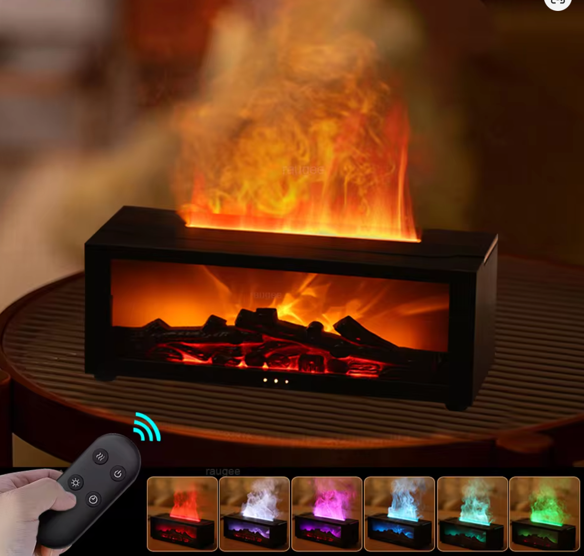 Fireplace Flame Air Diffuser Humidifier,7 Colors Aromatherapy Essential Oil Diffuser,Ultrasonic Aroma Humidifier with Timer for Home,Bedroom,Office,Yoga