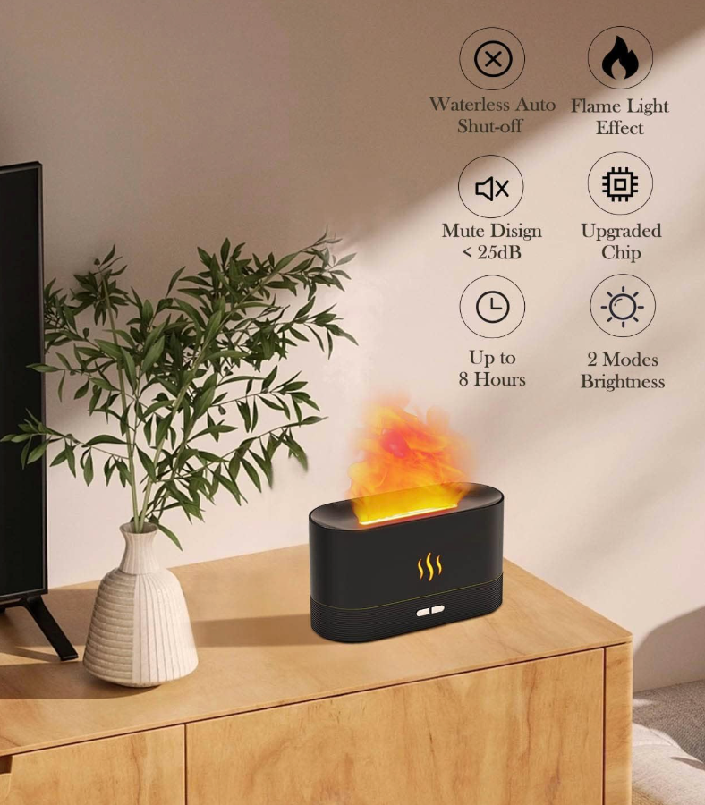 Flame Air Diffuser Humidifier,Upgraded Scent Diffuser for Essential Oils,Ultrasonic Aromatherapy,Fire Mist Humidi with 2 Brightness,Auto-Off Function for Room