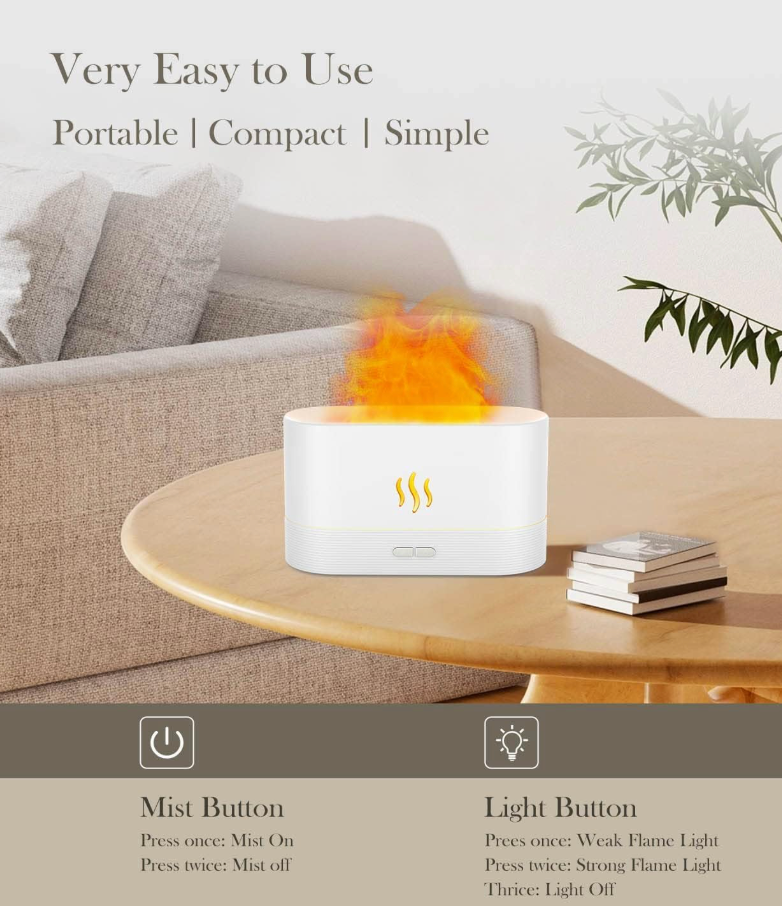 Flame Air Diffuser Humidifier,Upgraded Scent Diffuser for Essential Oils,Ultrasonic Aromatherapy,Fire Mist Humidi with 2 Brightness,Auto-Off Function for Room