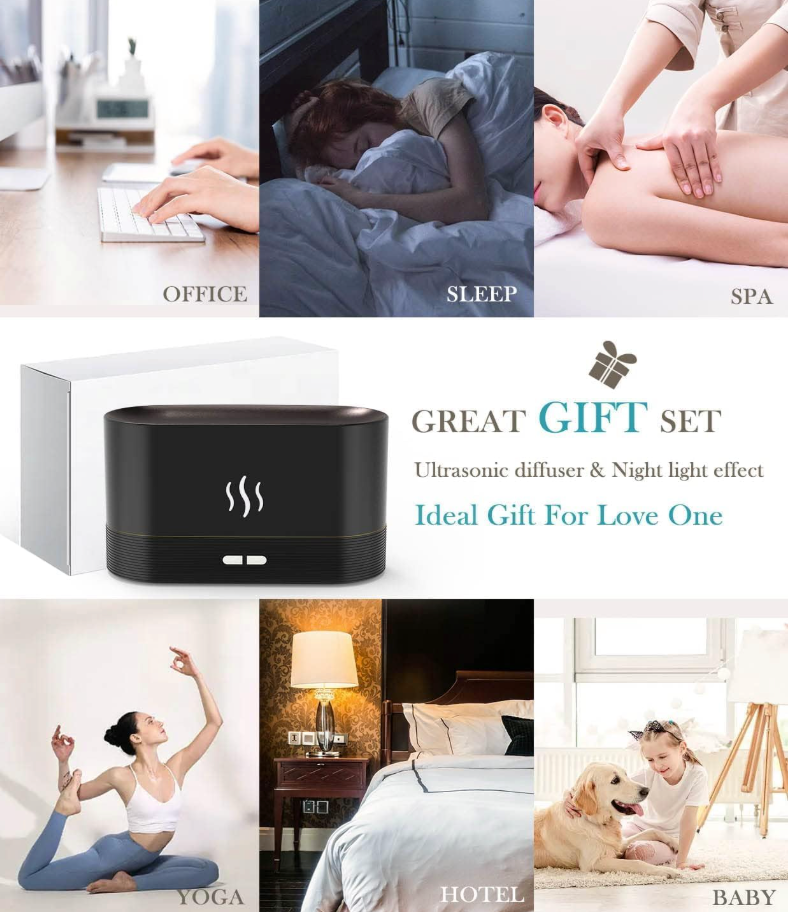 Flame Air Diffuser Humidifier,Upgraded Scent Diffuser for Essential Oils,Ultrasonic Aromatherapy,Fire Mist Humidi with 2 Brightness,Auto-Off Function for Room