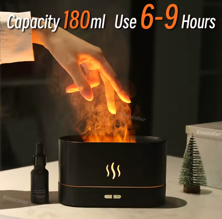 Flame Air Diffuser Humidifier,Upgraded Scent Diffuser for Essential Oils,Ultrasonic Aromatherapy,Fire Mist Humidi with 2 Brightness,Auto-Off Function for Room