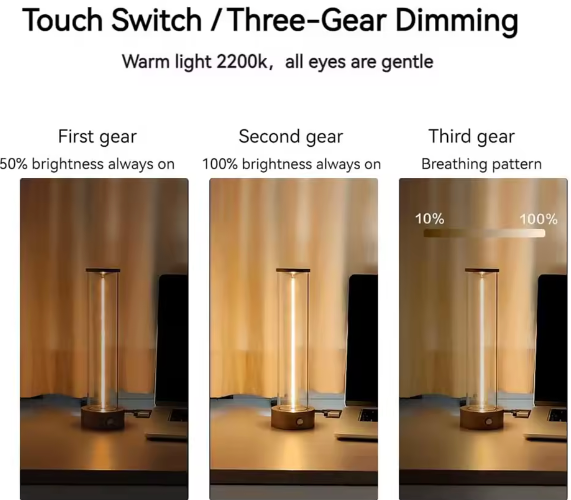 Cordless Portable LED Table Lamp Rechargeable Design Magnetic Desk Lamp with Touch Sensor Three-Level Dimmable For Bedroom Light