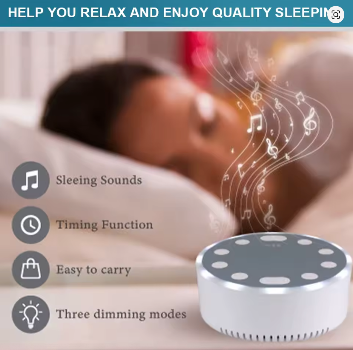 White Noise Machine Portable Baby Sleep Machine Soothing Sounds Sleep Therapy Sound Monitor Generator for Babies Adult Relax