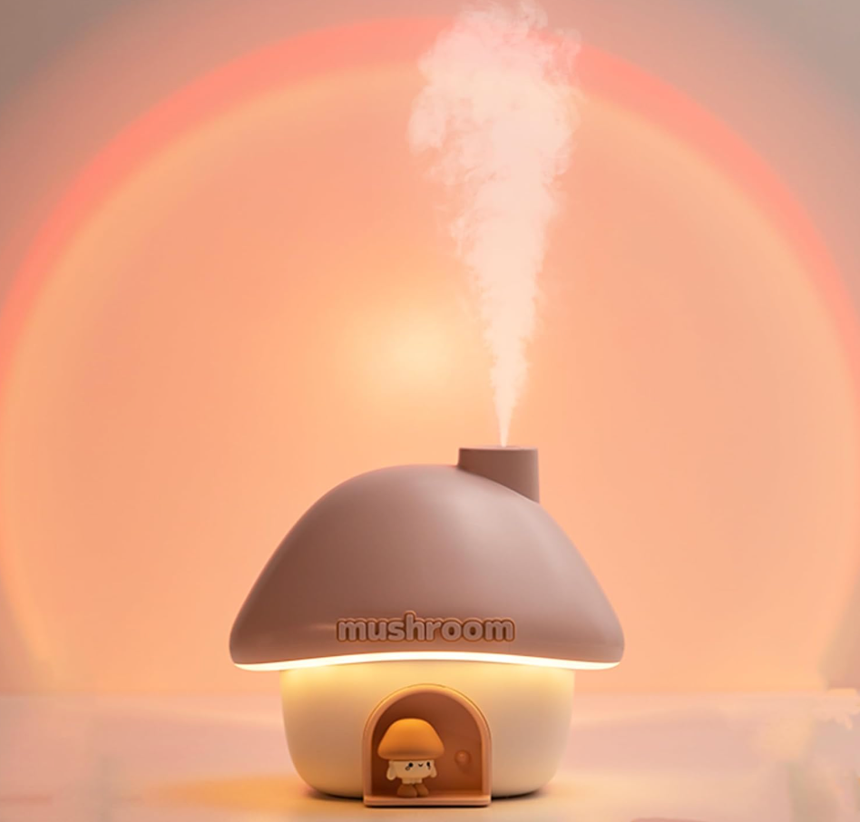 Cartoon Air Humidifier 300ml Mini Essential Oil Aroma Diffusers Colorful Lighting Cute Mushroom House Home Ultrasonic Humidifier