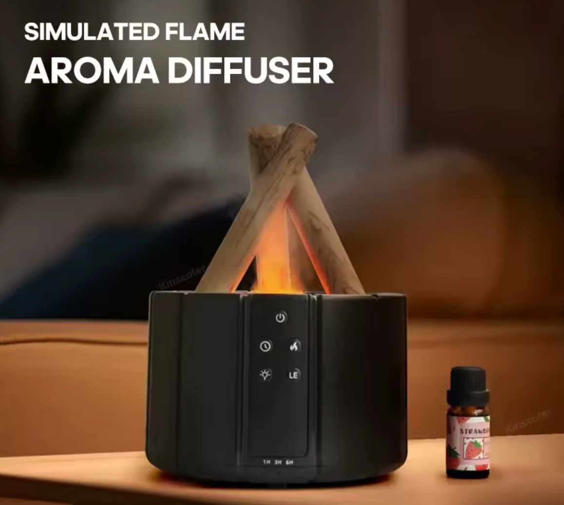Simulated Flame Aroma Diffuser Bonfire Air Humidifier Ultrasonic Cool Mist Maker Fogger LED Essential Oil Lamp Difusor