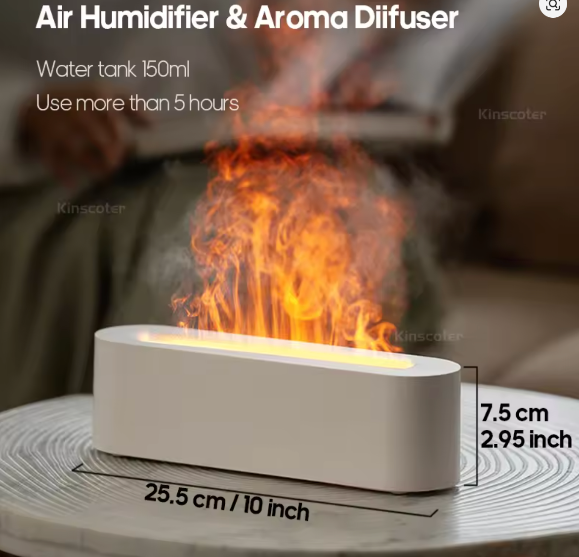 Essential Oil Aroma Diffuser Flame Air Humidifier Ultrasonic Cool Mist Difusor with RGB Realistic Fire Night Light