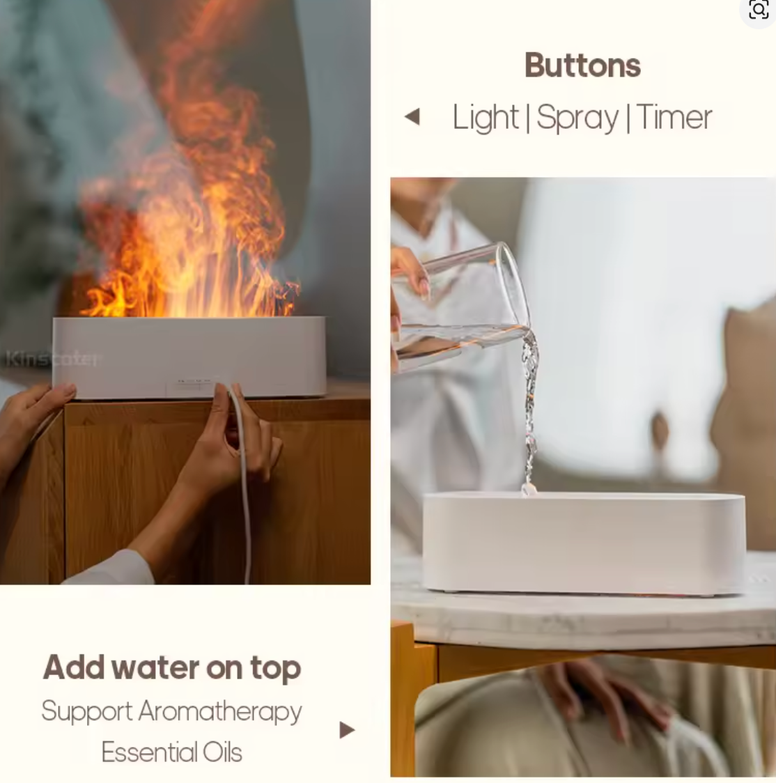 Essential Oil Aroma Diffuser Flame Air Humidifier Ultrasonic Cool Mist Difusor with RGB Realistic Fire Night Light