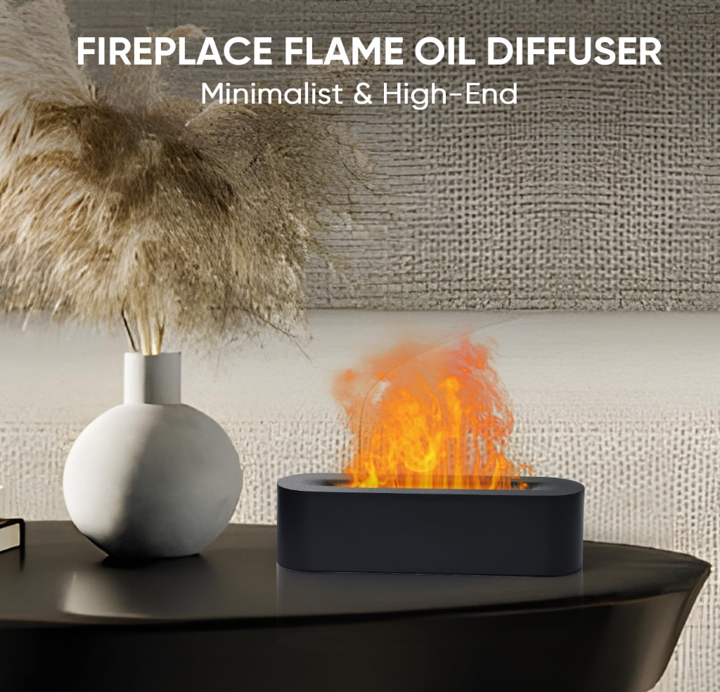 Essential Oil Aroma Diffuser Flame Air Humidifier Ultrasonic Cool Mist Difusor with RGB Realistic Fire Night Light